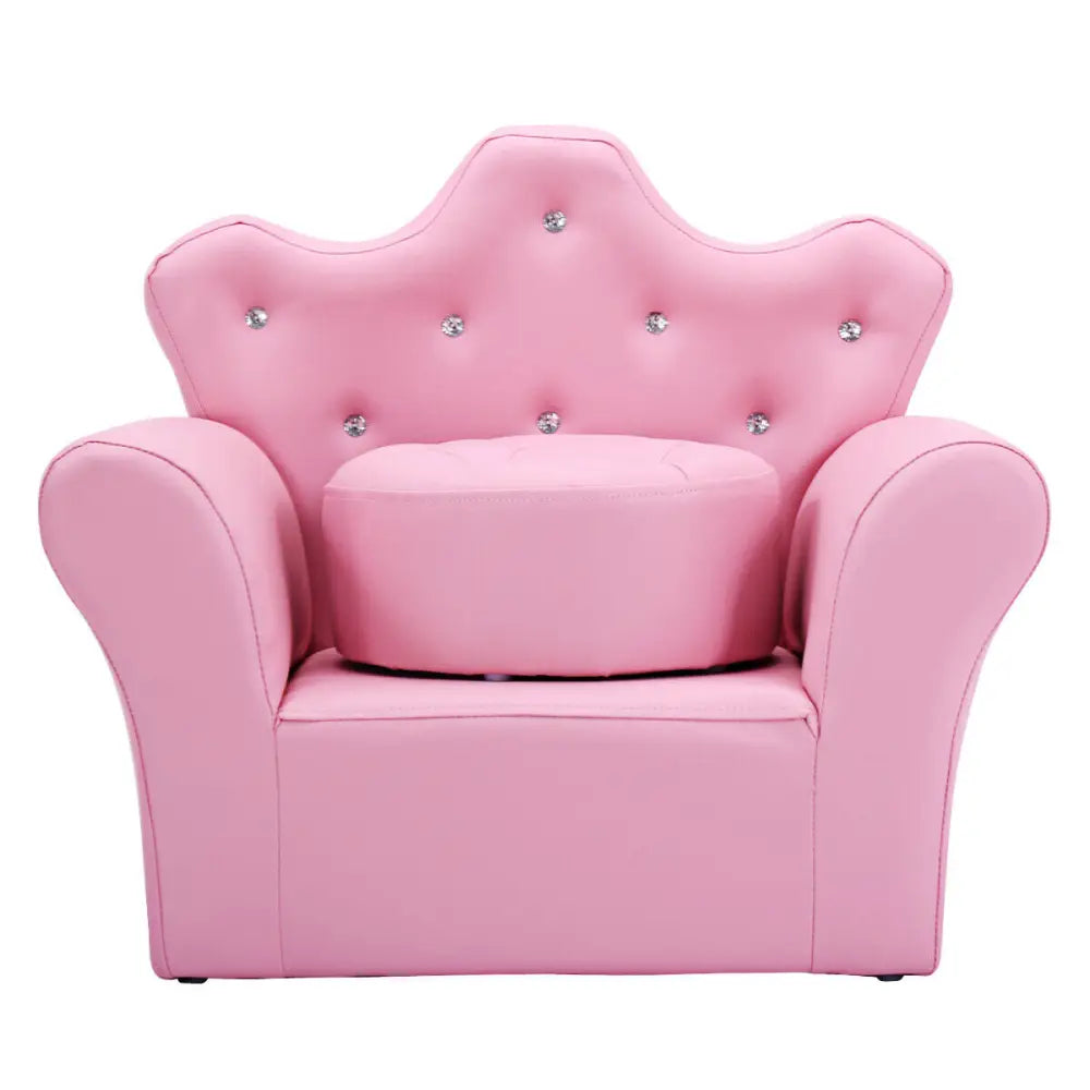 Children Upholstered Princess Sofa with Ottoman and Diamond Decoration for Boys and Girls-Pink - Pink - Kids Chairs &