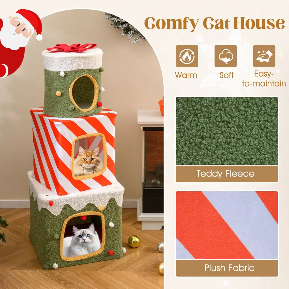 Christmas Cat Tree for Indoor Cats 47’’ Cute Cat Climbing Furniture with 3 Condos-Green - Green - Cat Trees Condos &