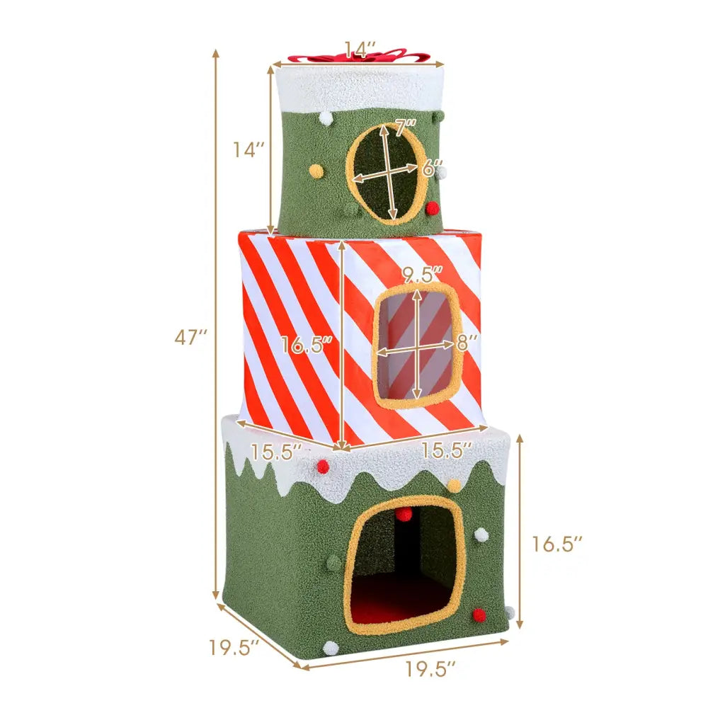 Christmas Cat Tree for Indoor Cats 47’’ Cute Cat Climbing Furniture with 3 Condos-Green - Green - Cat Trees Condos &