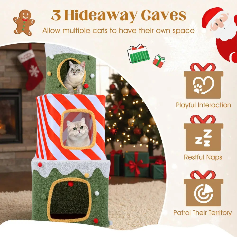 Christmas Cat Tree for Indoor Cats 47’’ Cute Cat Climbing Furniture with 3 Condos-Green - Green - Cat Trees Condos &