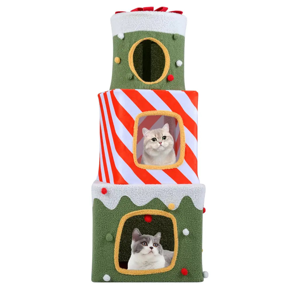 Christmas Cat Tree for Indoor Cats 47’’ Cute Cat Climbing Furniture with 3 Condos-Green - Green - Cat Trees Condos &