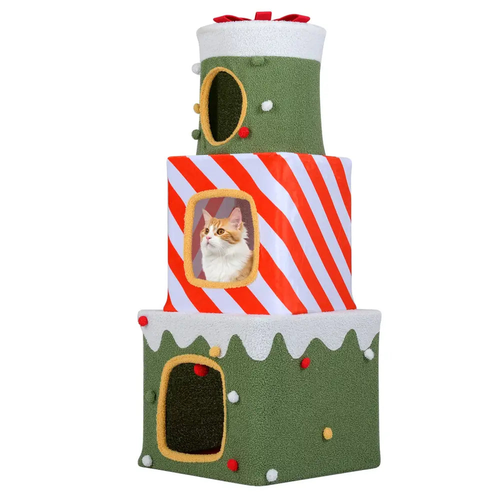 Christmas Cat Tree for Indoor Cats 47’’ Cute Cat Climbing Furniture with 3 Condos-Green - Green - Cat Trees Condos &