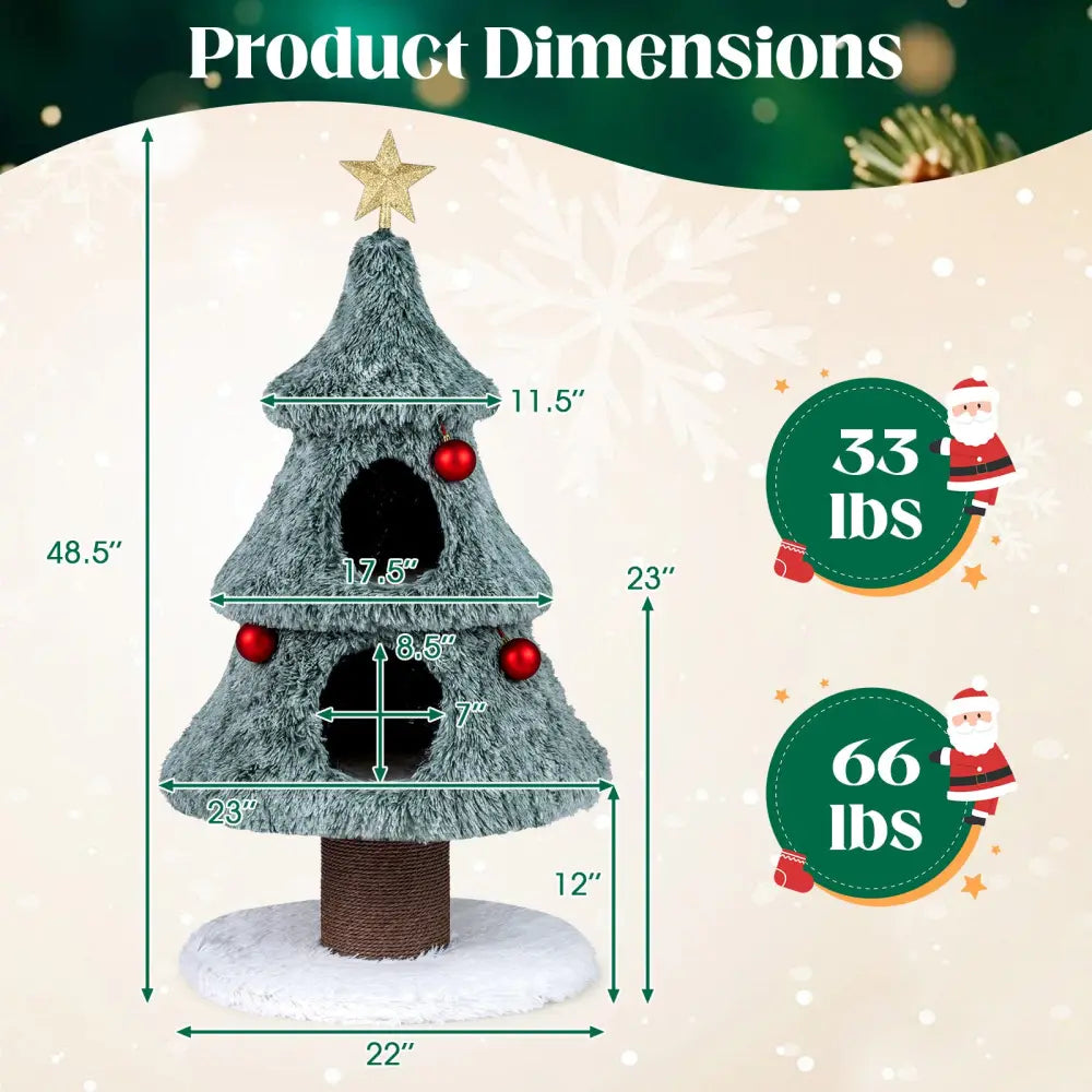 Christmas Cat Tree for Indoor Cats 48.5 inch Cute Cat Tower with 2 Large Condos Scratching Post-Green - Green - Cat