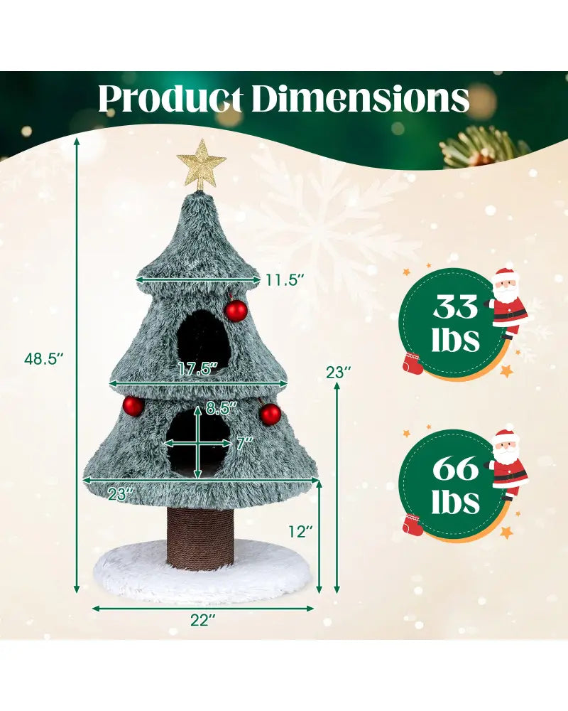 Christmas Cat Tree for Indoor Cats 48.5 inch Cute Cat Tower with 2 Large Condos Scratching Post-Green - Green - Cat