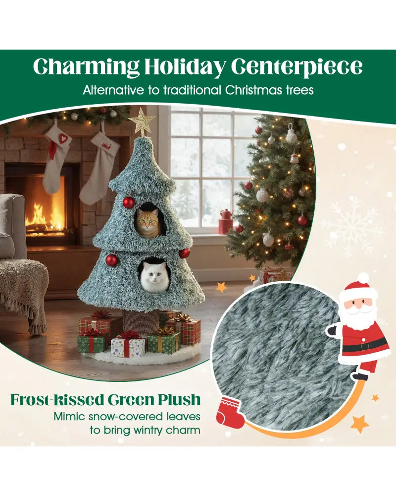 Christmas Cat Tree for Indoor Cats 48.5 inch Cute Cat Tower with 2 Large Condos Scratching Post-Green - Green - Cat