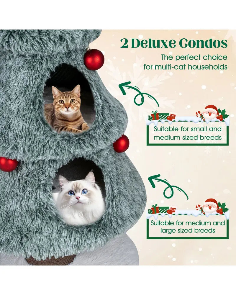 Christmas Cat Tree for Indoor Cats 48.5 inch Cute Cat Tower with 2 Large Condos Scratching Post-Green - Green - Cat