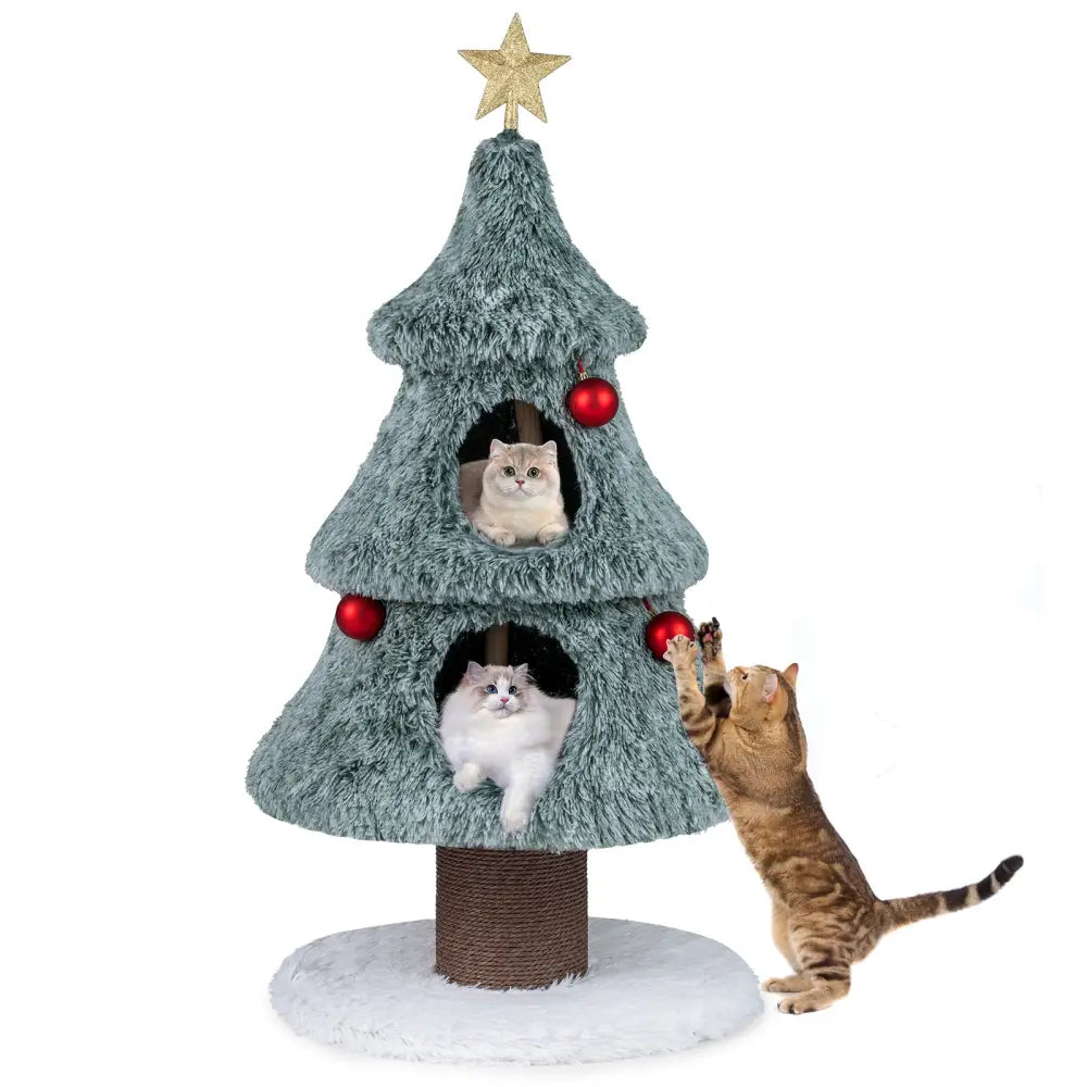Christmas Cat Tree for Indoor Cats 48.5 inch Cute Cat Tower with 2 Large Condos Scratching Post-Green - Green - Cat
