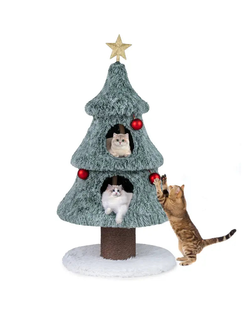 Christmas Cat Tree for Indoor Cats 48.5 inch Cute Cat Tower with 2 Large Condos Scratching Post-Green - Green - Cat