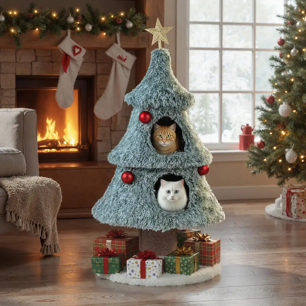 Christmas Cat Tree for Indoor Cats 48.5 inch Cute Cat Tower with 2 Large Condos Scratching Post-Green - Green - Cat
