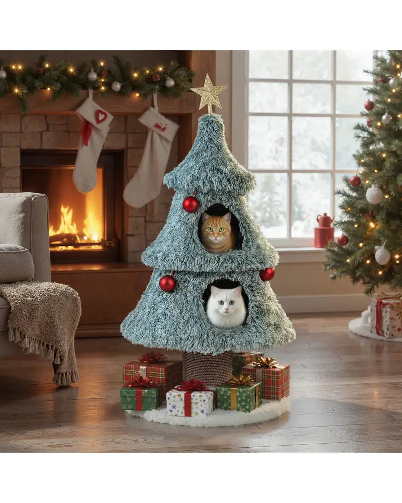 Christmas Cat Tree for Indoor Cats 48.5 inch Cute Cat Tower with 2 Large Condos Scratching Post-Green - Green - Cat