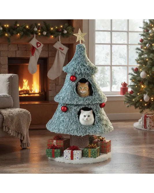 Christmas Cat Tree for Indoor Cats 48.5 inch Cute Cat Tower with 2 Large Condos Scratching Post-Green - Green - Cat