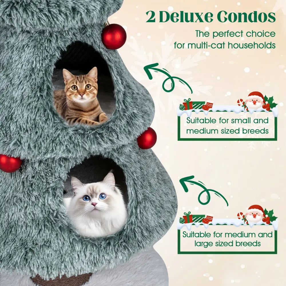 Christmas Cat Tree for Indoor Cats 48.5 inch Cute Cat Tower with 2 Large Condos Scratching Post-Green - Green - Cat