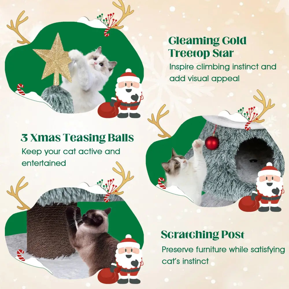 Christmas Cat Tree for Indoor Cats 48.5 inch Cute Cat Tower with 2 Large Condos Scratching Post-Green - Green - Cat