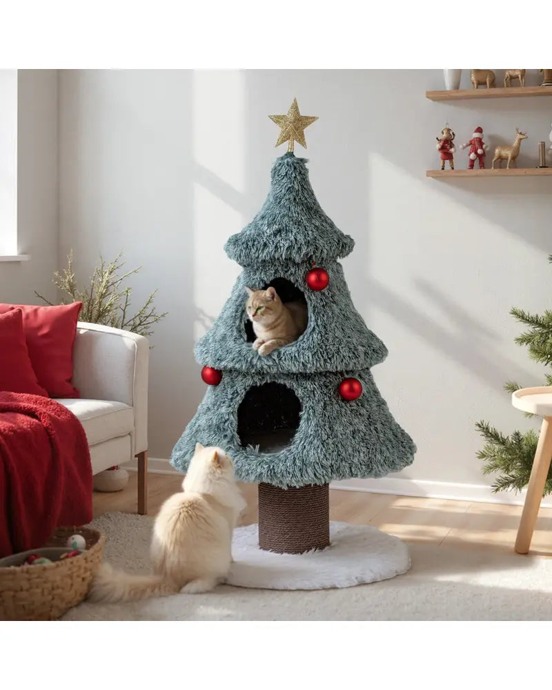 Christmas Cat Tree for Indoor Cats 48.5 inch Cute Cat Tower with 2 Large Condos Scratching Post-Green - Green - Cat