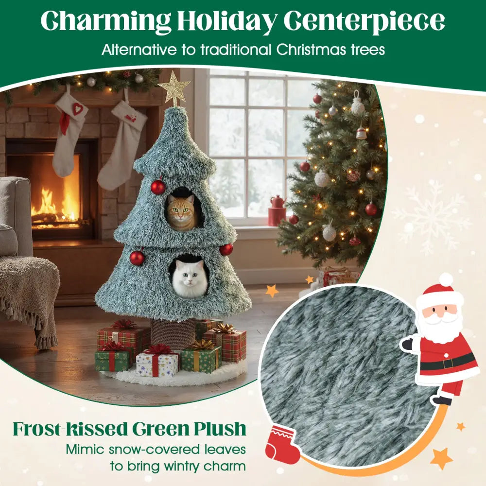 Christmas Cat Tree for Indoor Cats 48.5 inch Cute Cat Tower with 2 Large Condos Scratching Post-Green - Green - Cat