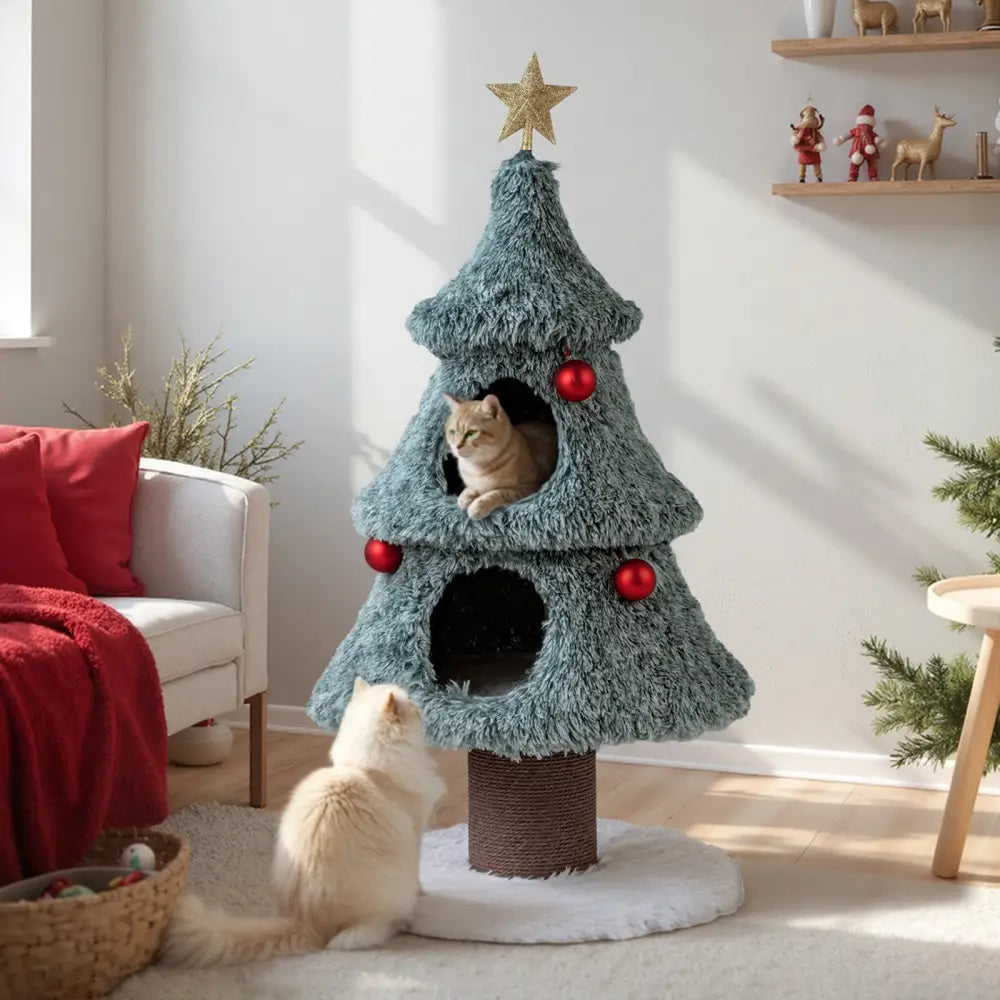 Christmas Cat Tree for Indoor Cats 48.5 inch Cute Cat Tower with 2 Large Condos Scratching Post-Green - Green - Cat