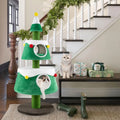 Christmas Cat Tree for Indoor Cats Cute Holiday Cat Tower with 2 Condos-Green - Green - Cat Trees Condos & Scratchers
