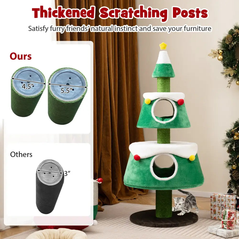 Christmas Cat Tree for Indoor Cats Cute Holiday Cat Tower with 2 Condos-Green - Green - Cat Trees Condos & Scratchers