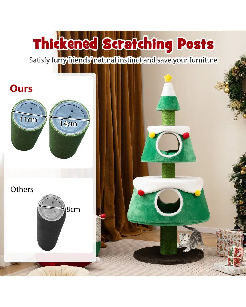 Christmas Cat Tree for Indoor Cats Cute Holiday Cat Tower with 2 Condos-Green - Green - Cat Trees Condos & Scratchers