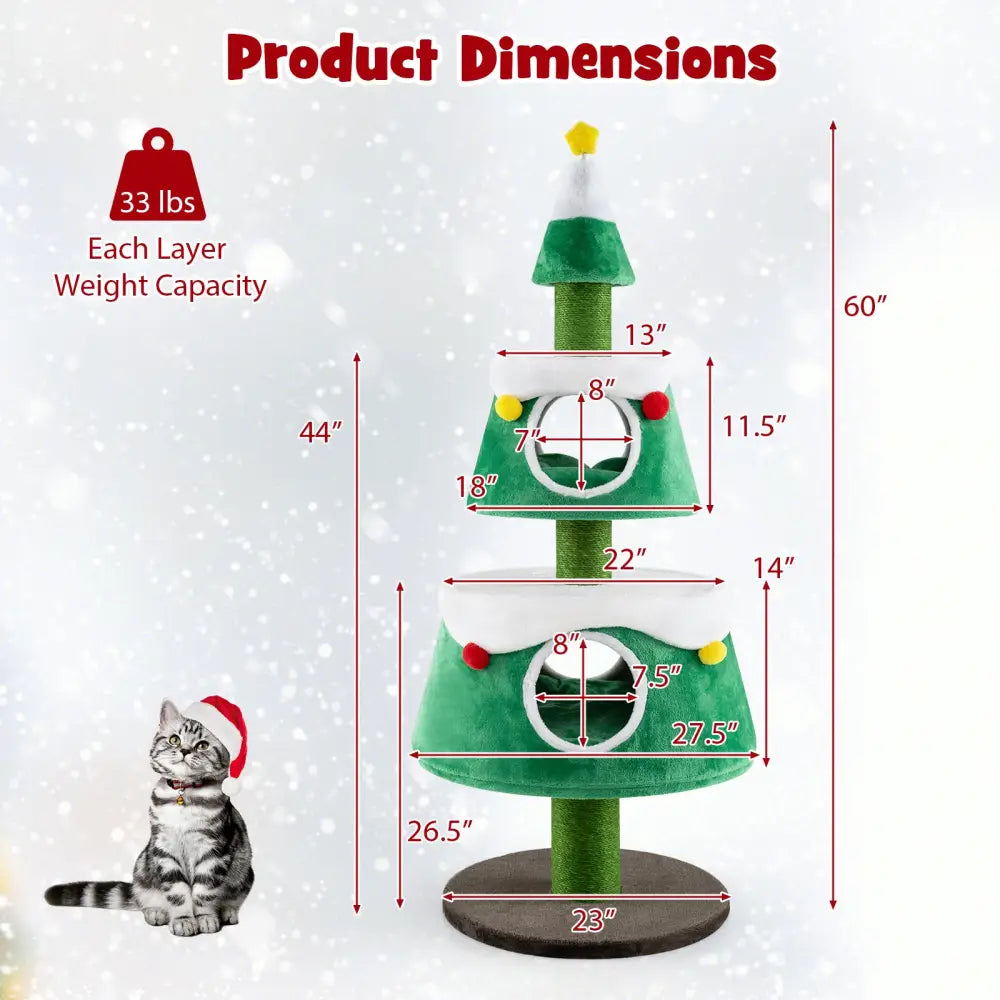 Christmas Cat Tree for Indoor Cats Cute Holiday Cat Tower with 2 Condos-Green - Green - Cat Trees Condos & Scratchers