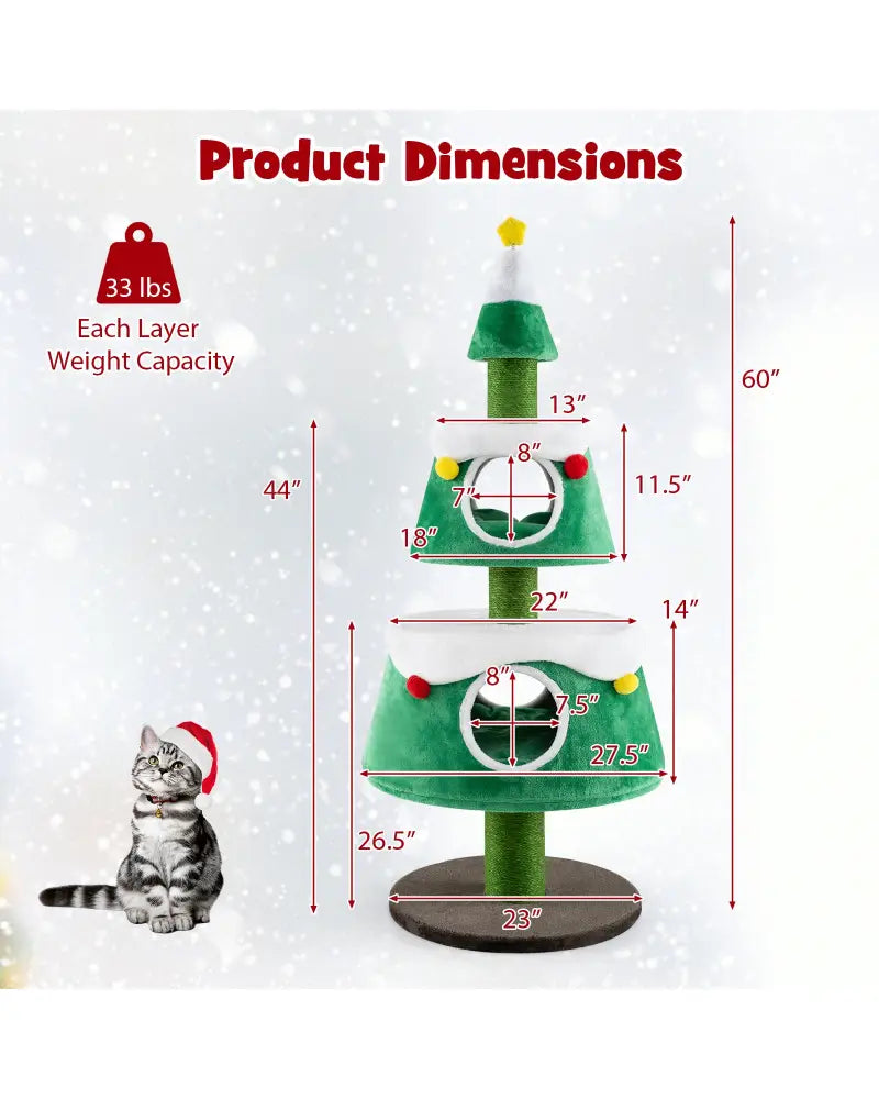 Christmas Cat Tree for Indoor Cats Cute Holiday Cat Tower with 2 Condos-Green - Green - Cat Trees Condos & Scratchers
