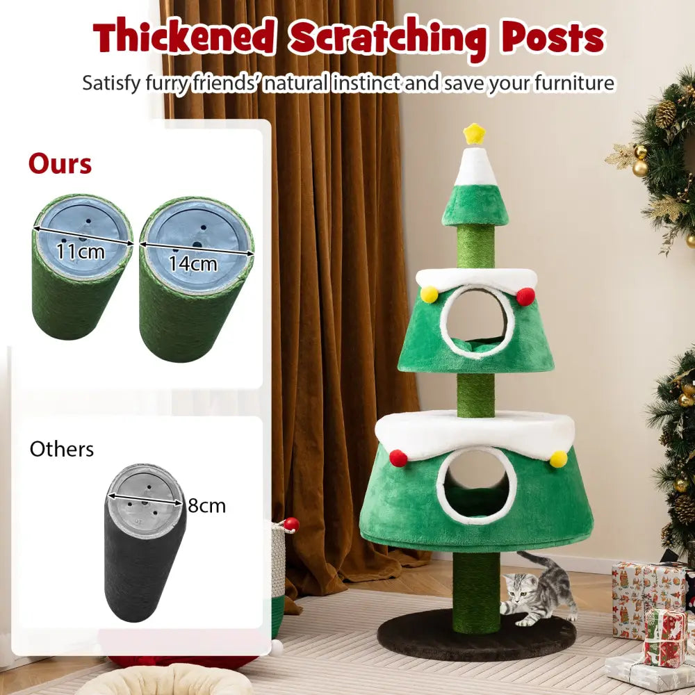 Christmas Cat Tree for Indoor Cats Cute Holiday Cat Tower with 2 Condos-Green - Green - Cat Trees Condos & Scratchers