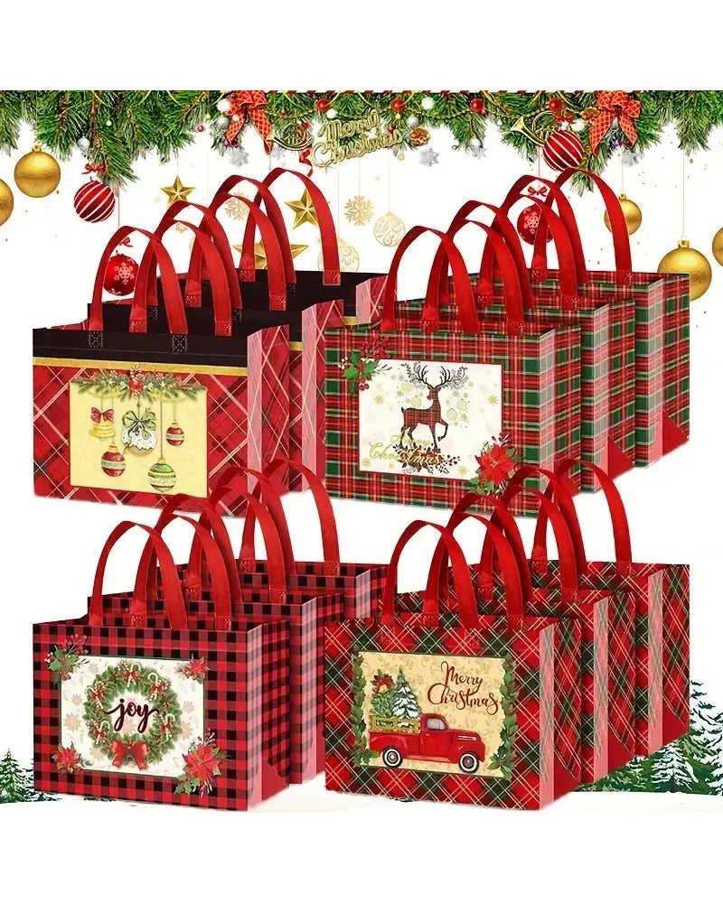 Christmas Gift Bags with Handles – Reusable Non-Woven Holiday Tote Bags
