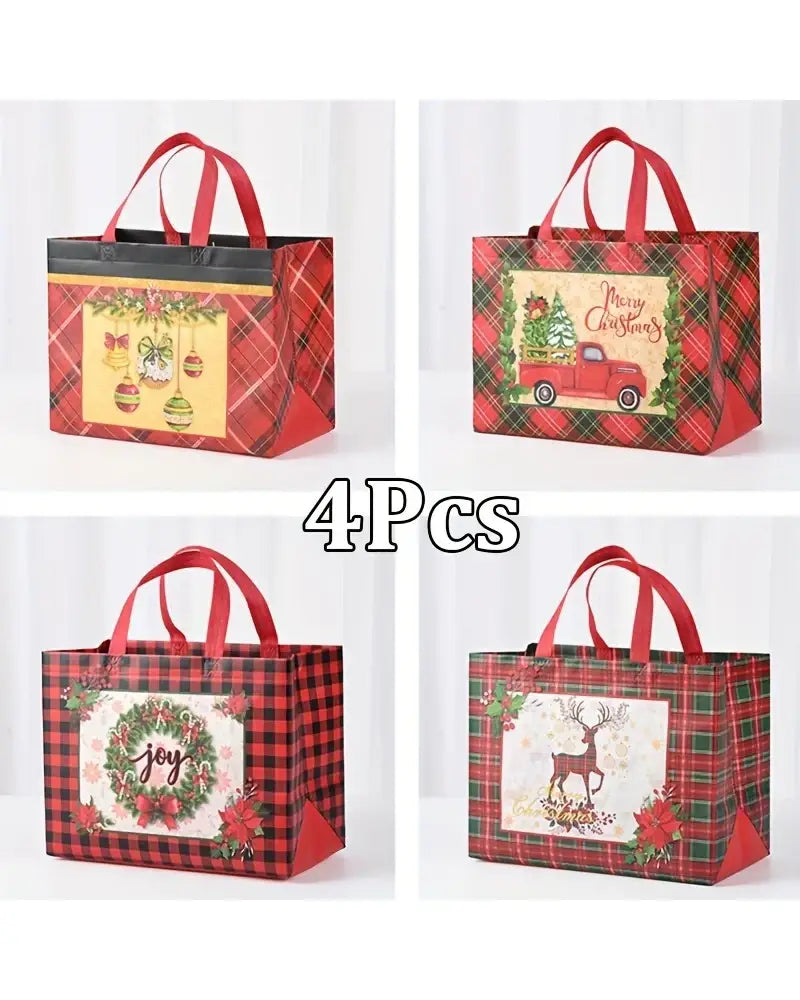 Christmas Gift Bags with Handles – Reusable Non-Woven Holiday Tote Bags - 4Pcs / 32.5x25x17cm