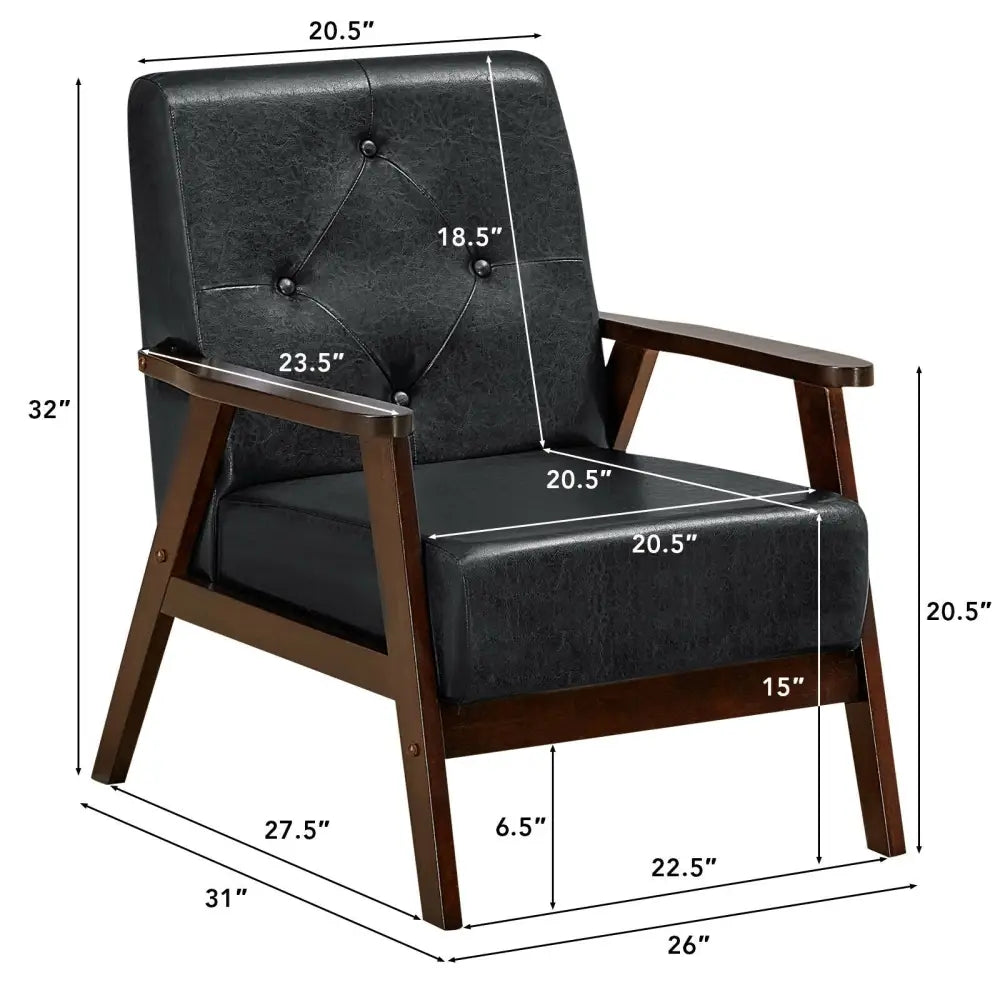 Classic Accent Armchair with Rubber Wood Legs and Armrests - Black - Accent Chairs