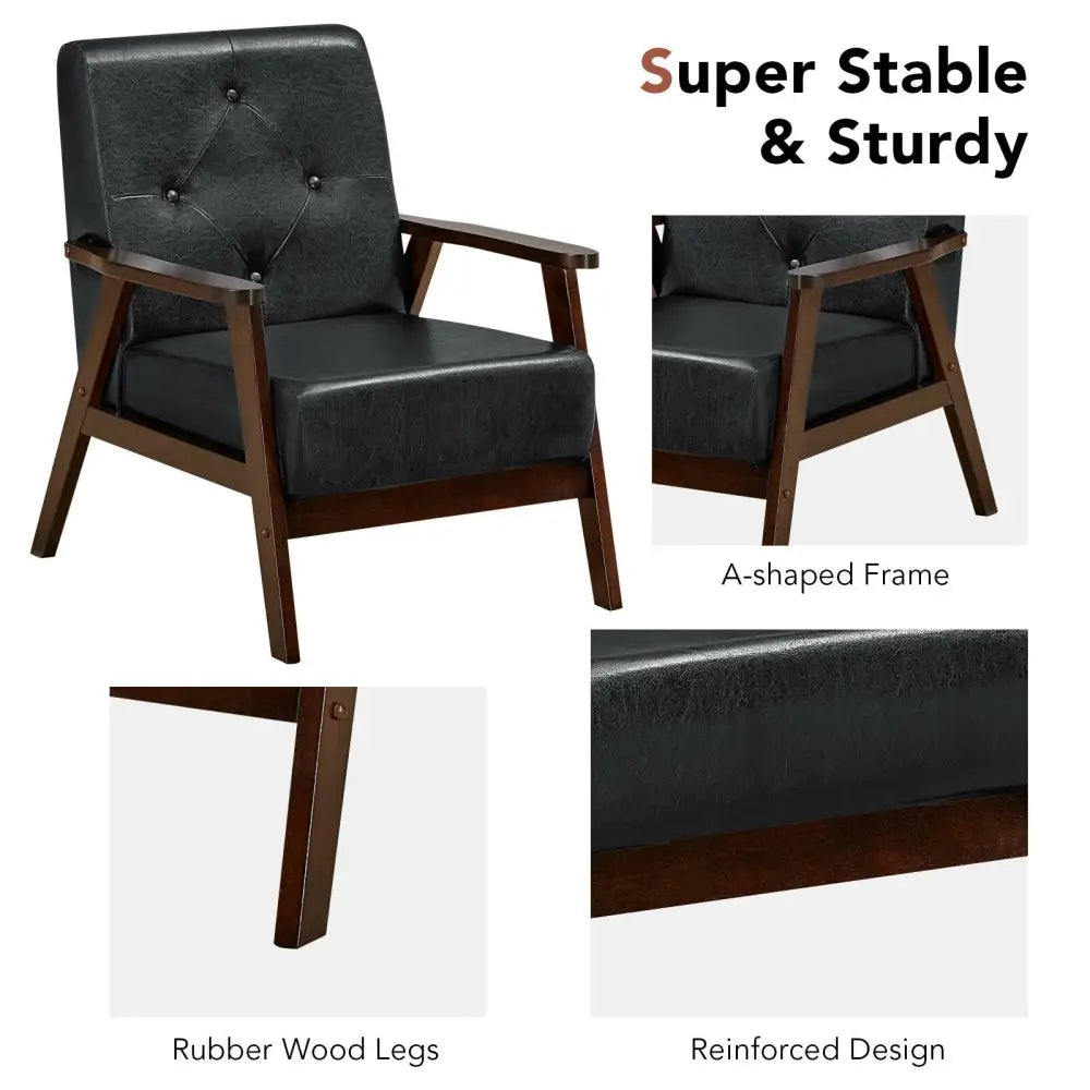 Classic Accent Armchair with Rubber Wood Legs and Armrests - Black - Accent Chairs