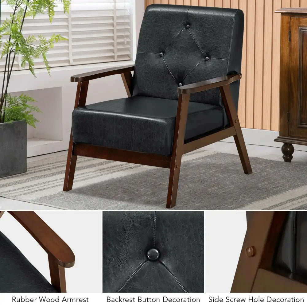 Classic Accent Armchair with Rubber Wood Legs and Armrests - Black - Accent Chairs
