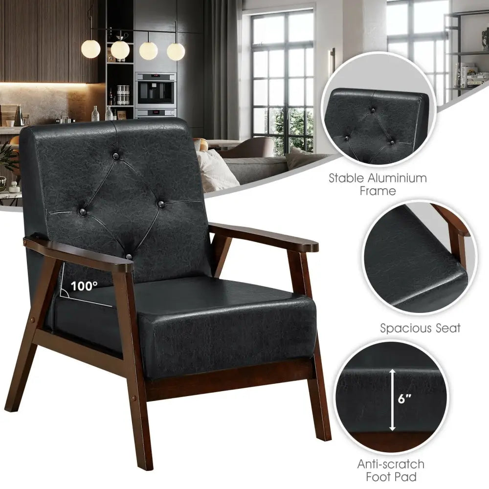 Classic Accent Armchair with Rubber Wood Legs and Armrests - Black - Accent Chairs