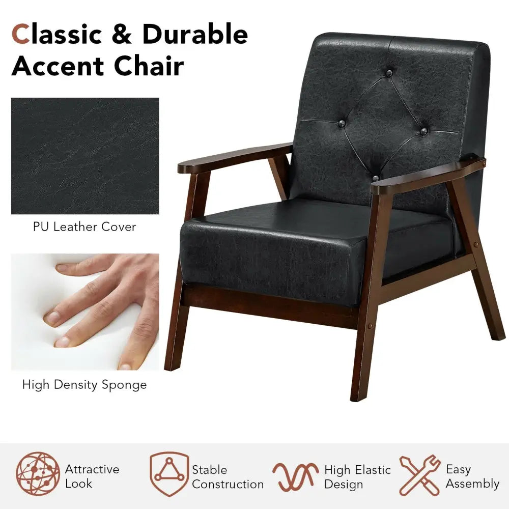 Classic Accent Armchair with Rubber Wood Legs and Armrests - Black - Accent Chairs