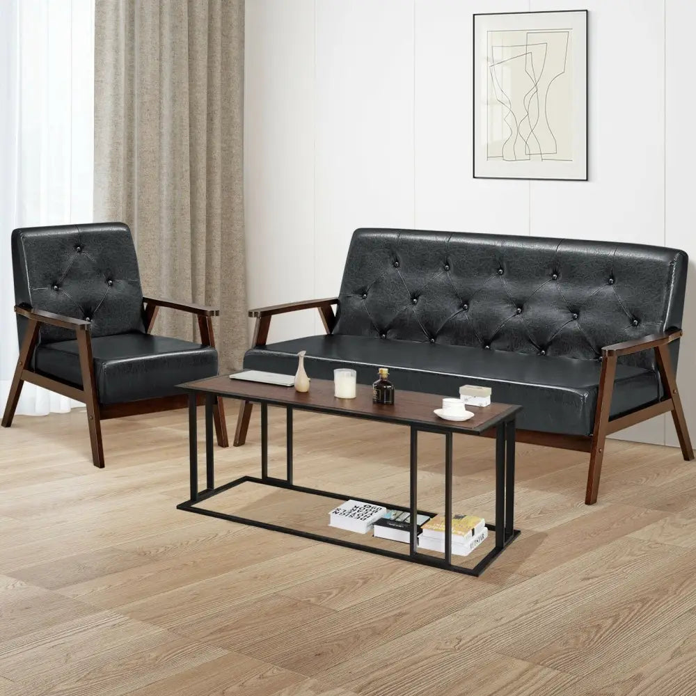 Classic Accent Armchair with Rubber Wood Legs and Armrests - Black - Accent Chairs