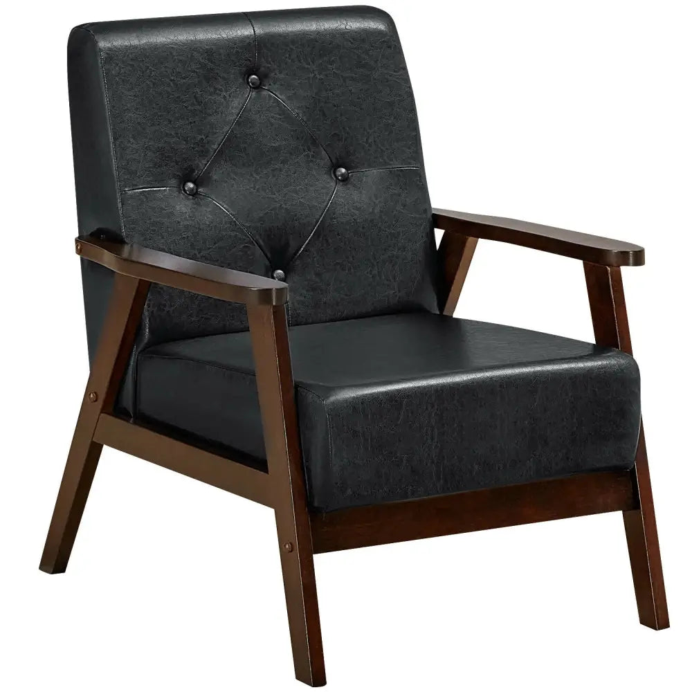 Classic Accent Armchair with Rubber Wood Legs and Armrests - Black - Accent Chairs