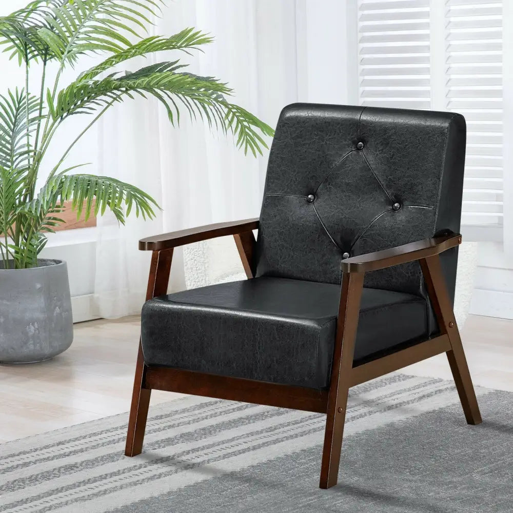 Classic Accent Armchair with Rubber Wood Legs and Armrests - Black - Accent Chairs