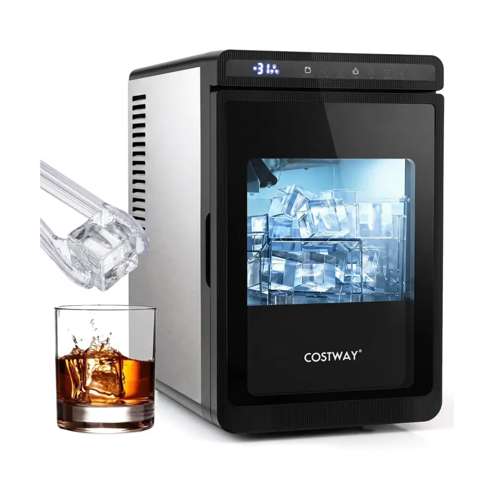 Clear Ice Cube Maker Countertop 1.6 Inches Large Square Ice Cubes-Silver - Silver - Ice Makers