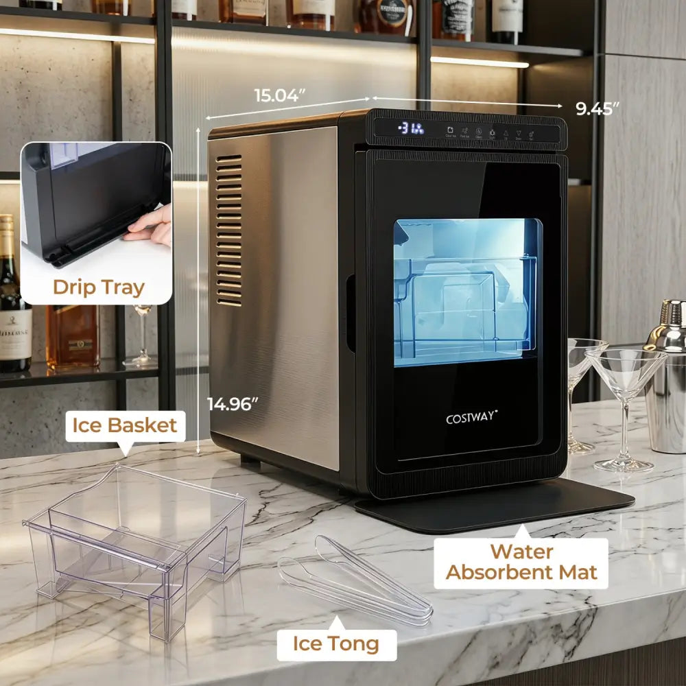 Clear Ice Cube Maker Countertop 1.6 Inches Large Square Ice Cubes-Silver - Silver - Ice Makers