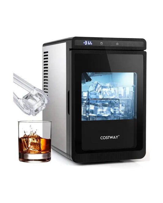 Clear Ice Cube Maker Countertop 1.6 Inches Large Square Ice Cubes-Silver - Silver - Ice Makers