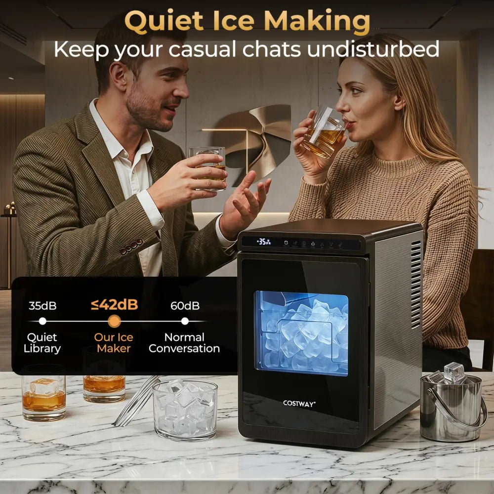 Clear Ice Cube Maker Countertop 1.6 Inches Large Square Ice Cubes-Silver - Silver - Ice Makers