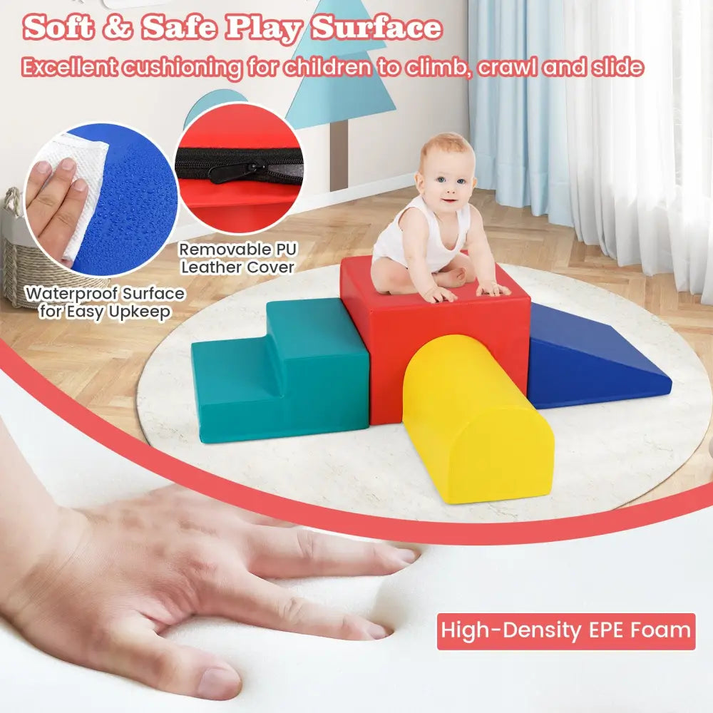 Climb and Crawl Foam Block Play Set for Infant Baby-Red - Red - Climbers & Slides