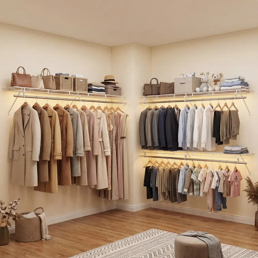 Closet Shelves Wall Mounted with Hanging Rod for Laundry Room - Shoe Racks & Storage Benches