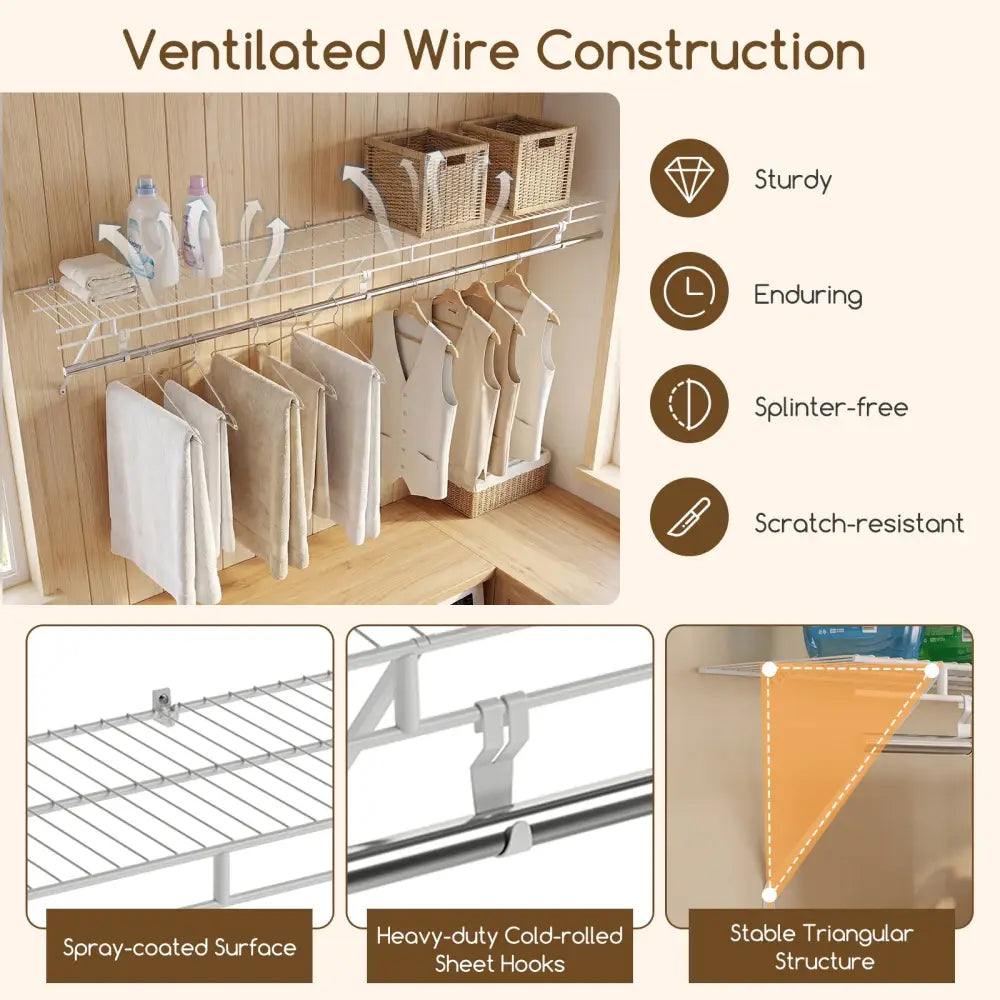 Closet Shelves Wall Mounted with Hanging Rod for Laundry Room - Shoe Racks & Storage Benches