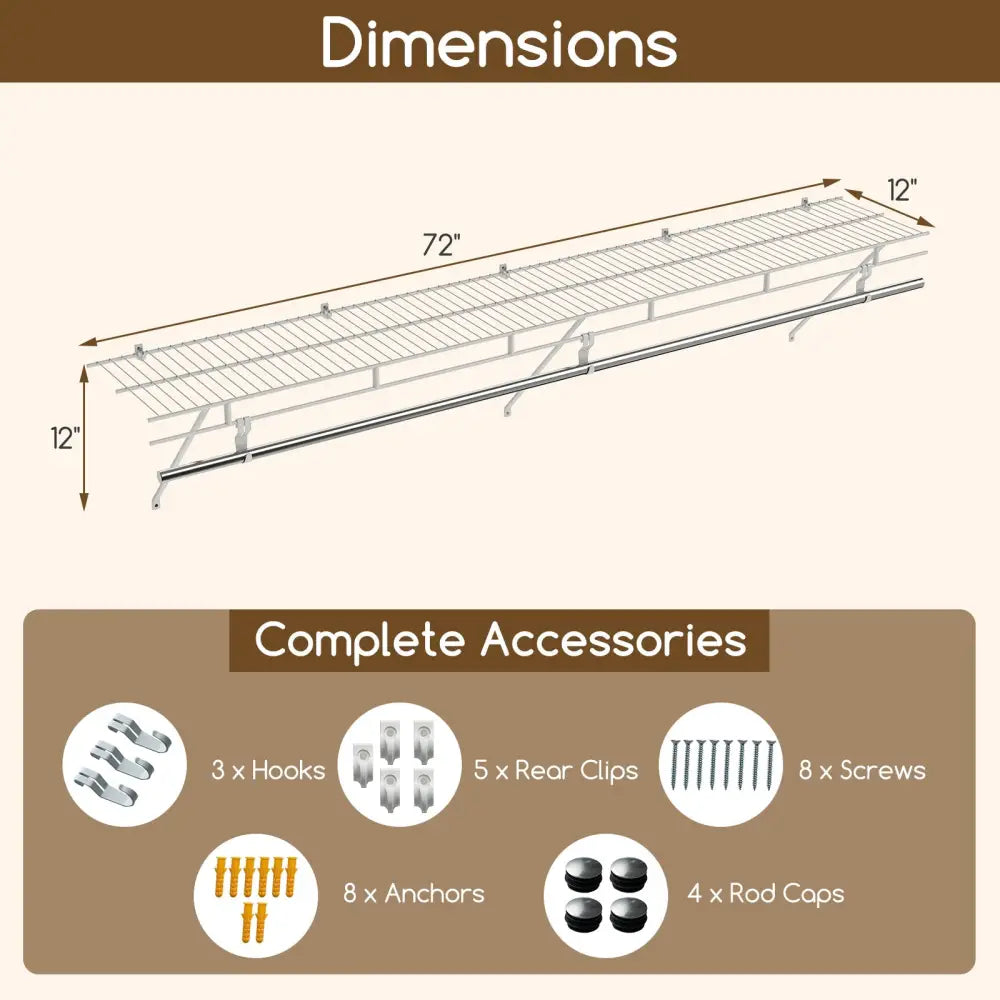 Closet Shelves Wall Mounted with Hanging Rod for Laundry Room - Shoe Racks & Storage Benches
