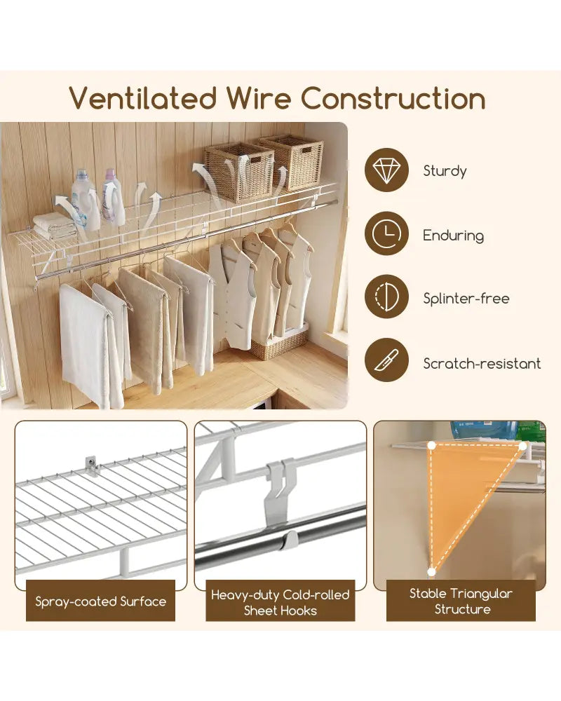 Closet Shelves Wall Mounted with Hanging Rod for Laundry Room - Shoe Racks & Storage Benches
