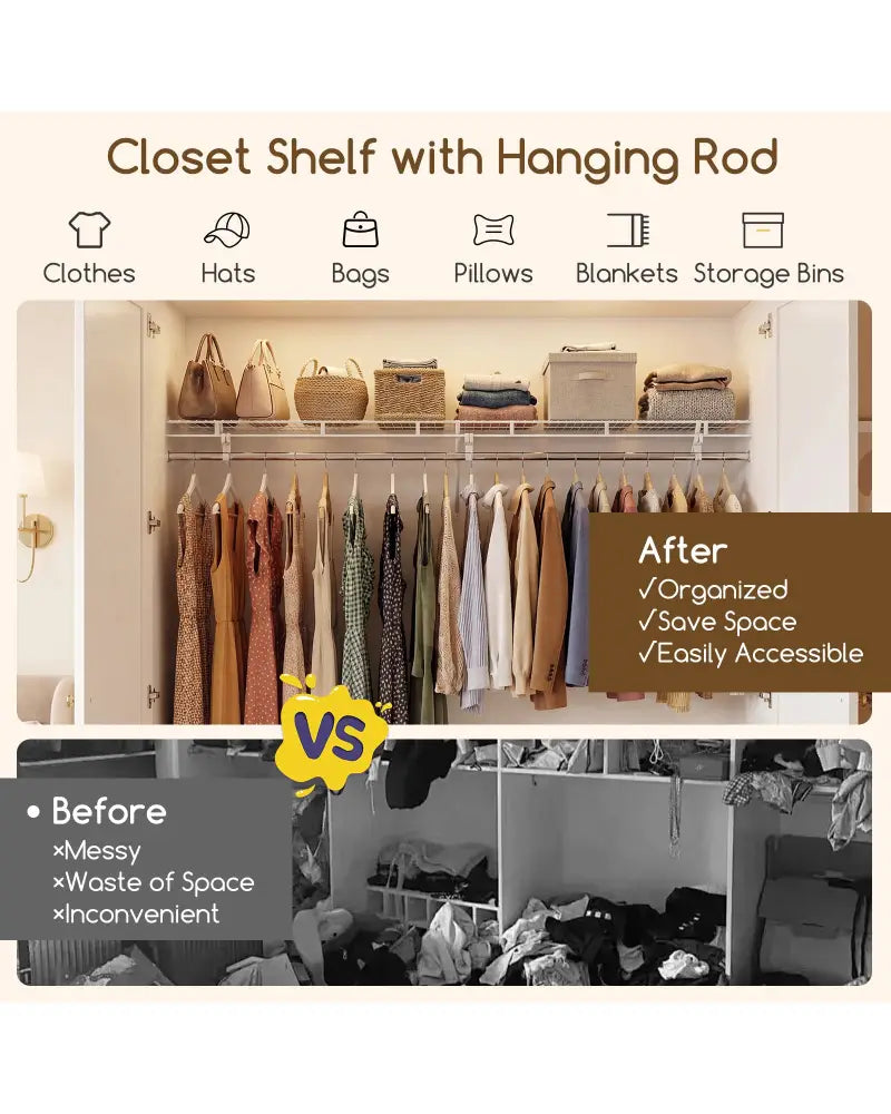 Closet Shelves Wall Mounted with Hanging Rod for Laundry Room - Shoe Racks & Storage Benches