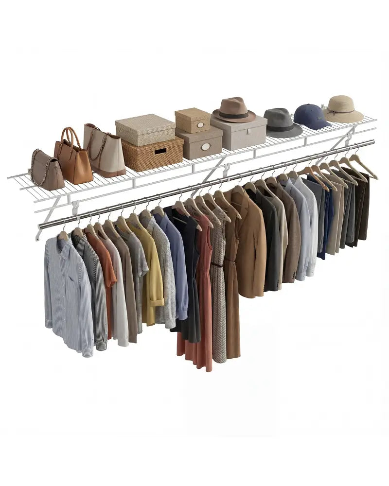 Closet Shelves Wall Mounted with Hanging Rod for Laundry Room - Shoe Racks & Storage Benches