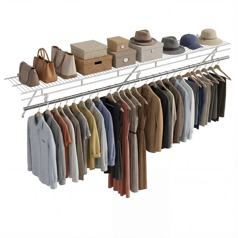 Closet Shelves Wall Mounted with Hanging Rod for Laundry Room - Shoe Racks & Storage Benches