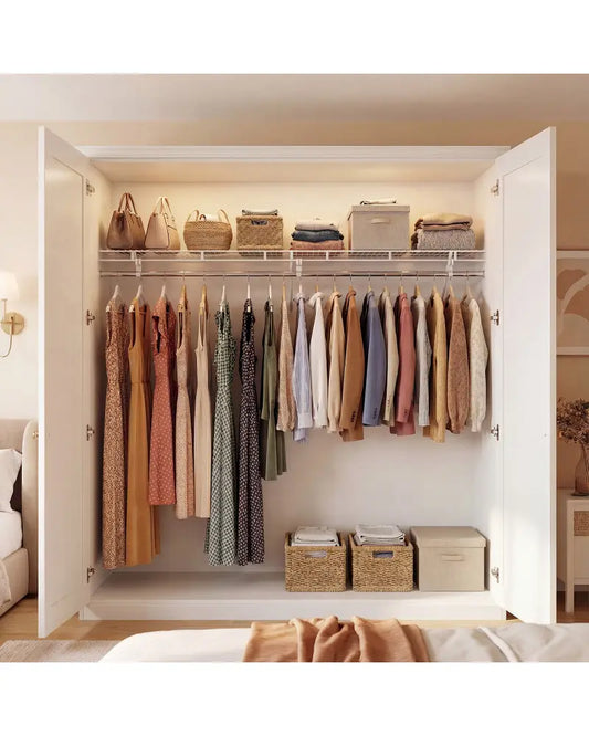 Closet Shelves Wall Mounted with Hanging Rod for Laundry Room - Shoe Racks & Storage Benches