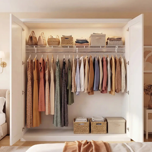 Closet Shelves Wall Mounted with Hanging Rod for Laundry Room - Shoe Racks & Storage Benches
